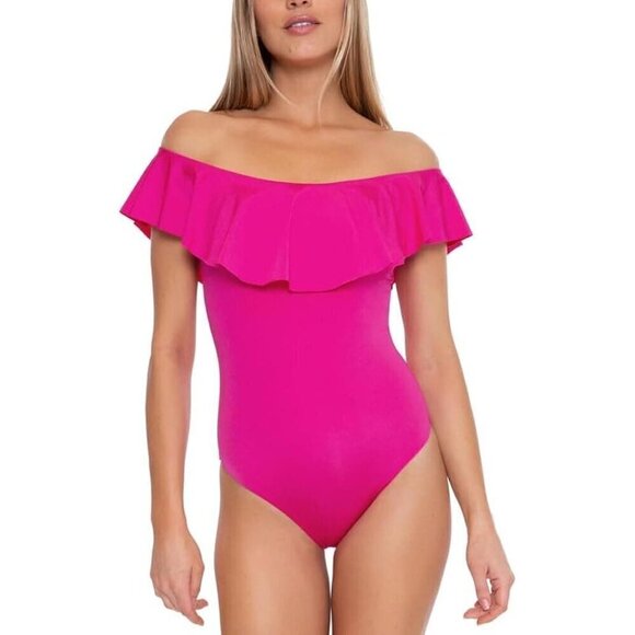 Trina Turk Size 2  One Piece Off The Shoulder Bathing Suit Swimwear Ruffle - Picture 1 of 9